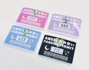 Pegatinas de permiso de estacionamiento con números de ángel kawaii / Calcomanías holográficas pastel para coche con frases de buena suerte