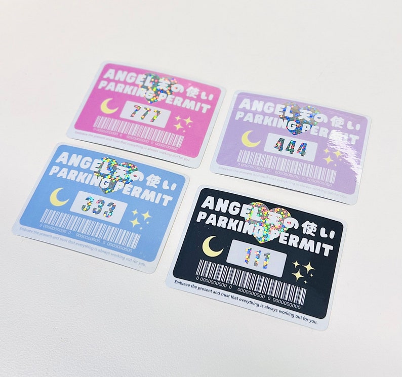 ANGEL PARKING PERMIT | Angel Numbers Good Luck Affirmations Pastel Moon Holographic Glitter Inspired Car Decal/Stickers 