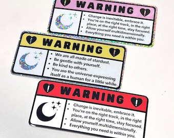 CUTE AFFIRMATIONS | Car Warning Moon Heart Holographic Glitter Car Sticker/Decal