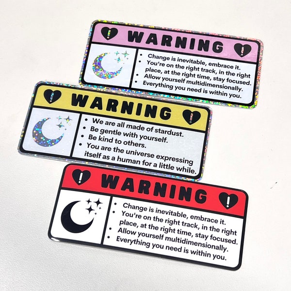 CUTE AFFIRMATIONS | Car Warning Moon Heart Holographic Glitter Car Sticker/Decal