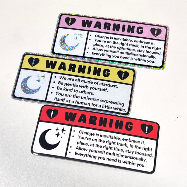 Kawaii Affirmations Holographic Car Sticker | Glitter Warning Decal for Cars, Laptops, Water Bottles & More