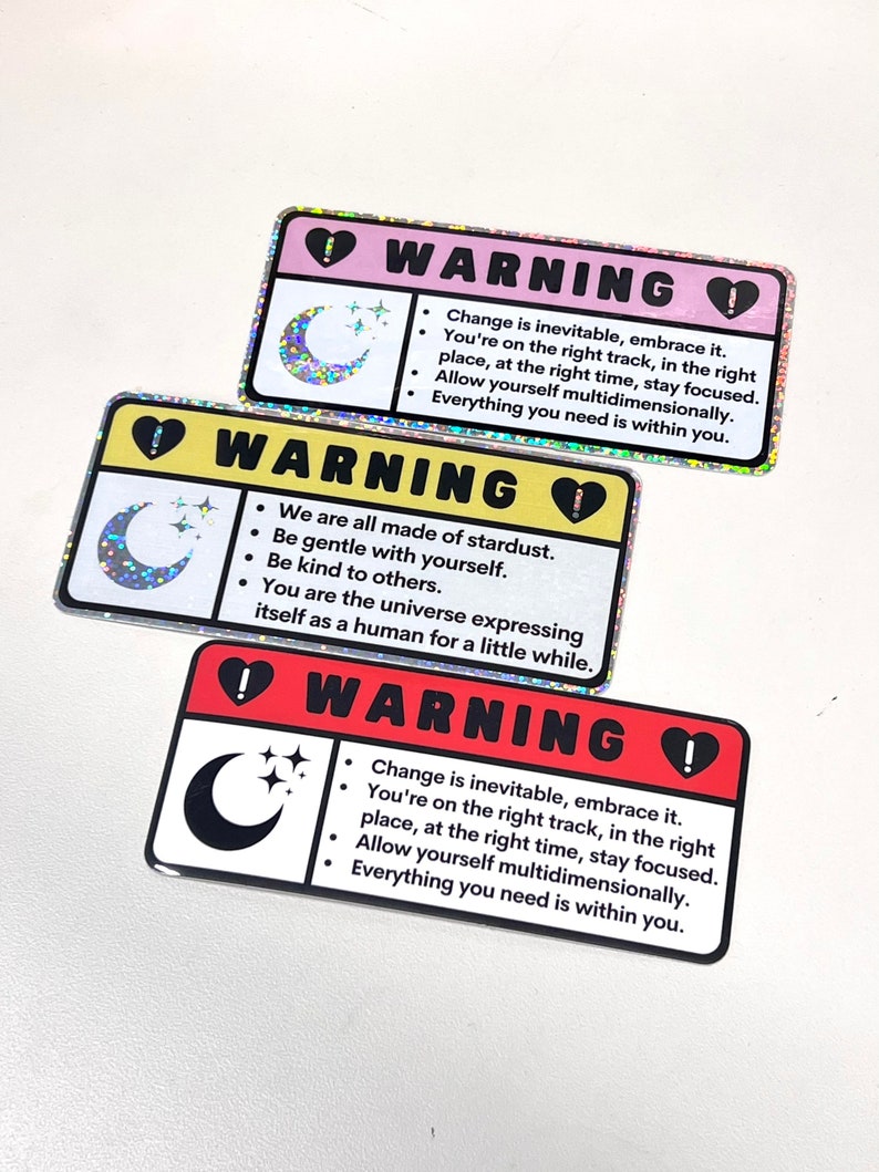 CUTE AFFIRMATIONS | Car Warning Moon Heart Holographic Glitter Car Sticker/Decal 