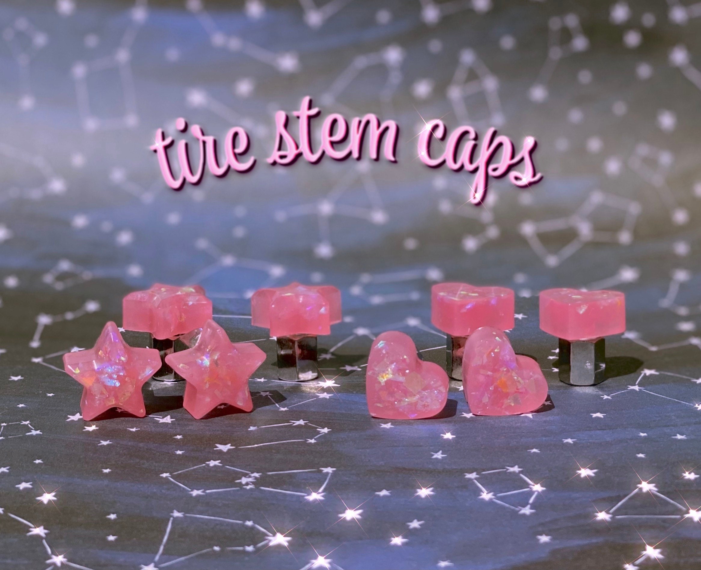 Hearts and Stars Tire Valve Stem Caps (Set of 4)