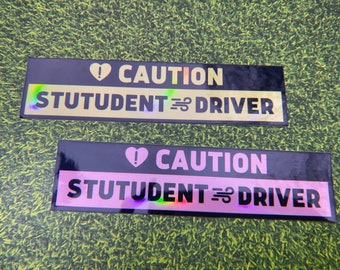 Calcomanía para conductor con sonido Turbo Boost "Stustu"dent / Adhesivo holográfico rosa y amarillo para coche