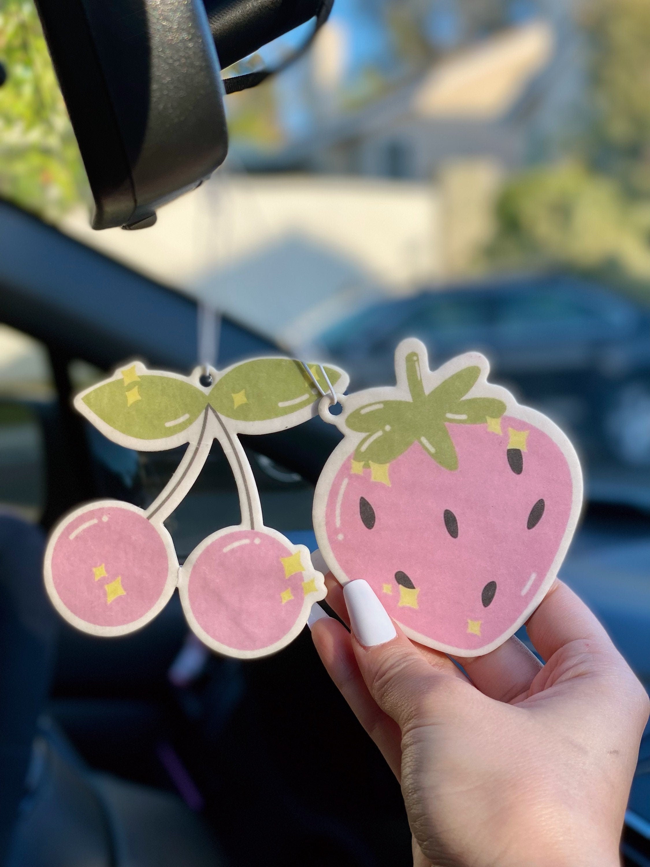 Cute Kawaii Car Air Freshener Pink Cherry and Strawberry Etsy