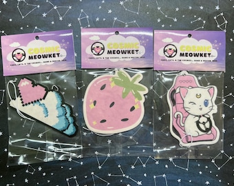 Kawaii Car Air Freshener: Anime Cat, Cloud, Strawberry Scents