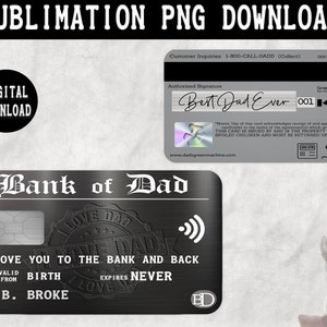 Banco de papá novedad tarjeta de billetera día del padre sublimación png archivo descarga digital tarjeta de billetera para papá día del padre regalo