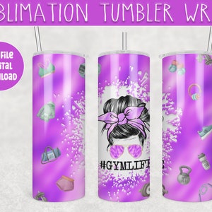 gym life messy bun mama tumbler wrap straight 20 ounce, fitness tumbler wrap png file, digital tumbler wrap messy bun