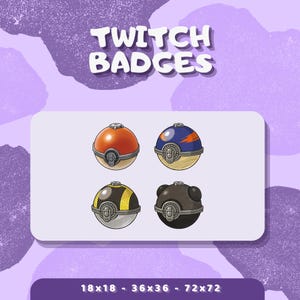 May include: Four different colored round Twitch badges with a metal latch. The badges are orange, blue, yellow, and black.