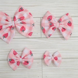 Strawberry Hair Bow | Summer Hair Bow | Newborn Headwraps | Baby Nylon Bows | Handmade Baby Bows | Newborn Gift | Bullet Fabric Bow