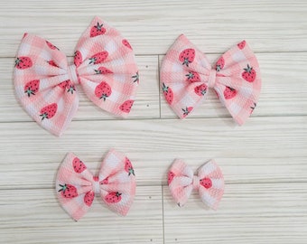 Strawberry Hair Bow | Summer Hair Bow | Newborn Headwraps | Baby Nylon Bows | Handmade Baby Bows | Newborn Gift | Bullet Fabric Bow