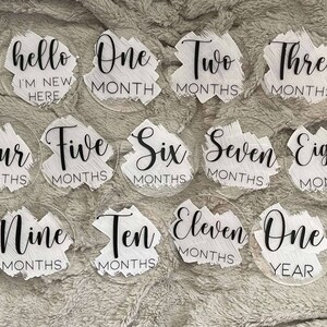 Azulejos de hitos mensuales acrílicos / Tarjetas de hito mensuales del bebé / Apoyo fotográfico del recién nacido / Set de anuncio del bebé de 12 meses / Regalo de baby shower