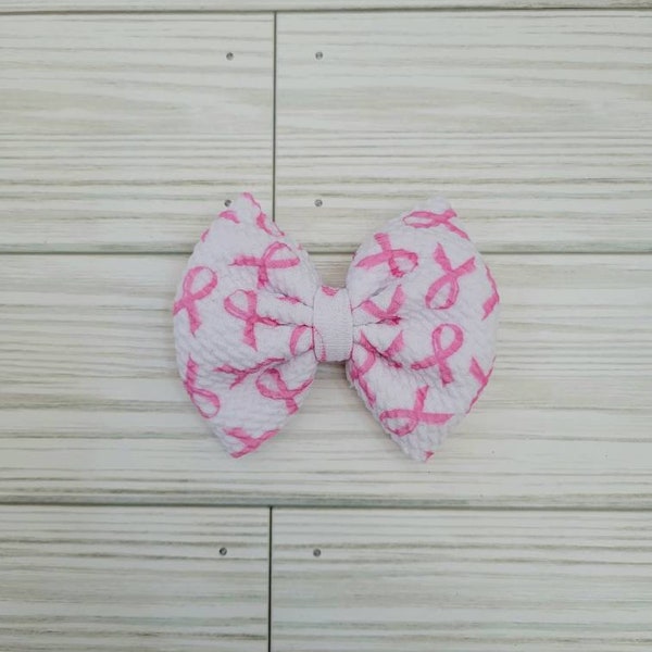 Breast Cancer Awareness Bow |  Awareness Hair Bow | Newborn Hairbow | Baby Nylon Bow | Handmade Baby Bows | Newborn Gift | Bullet Fabric Bow