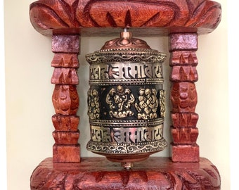 Handcrafted Wall Hanging Prayer Wheel, Spiritual Meditation Decor, Wall Mount and Tabletop Mini Prayer Wheel with Wood Frame #PrayerWheel