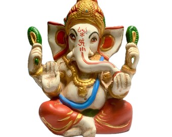 Ganesha Statue Gift for Mom 6 Inch Elephant God Sculpture Resin Material God Of "Wealth" Ganesha Idol for Home Decor Handmade Spiritual Gift