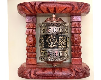 Wall Hanging Prayer Wheel, Buddhist Home Decor Spiritual Meditation Decor, Wall Mount and Tabletop Prayer Wheel with Wood Frame #PrayerWheel