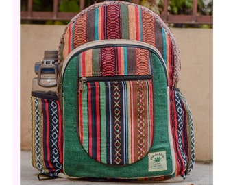 Himalayan Hemp Backpack Medium with Side Pockets Boho Bag Hippie Backpack Birthday Gift School Bag for Girls Handmade Bag for Men