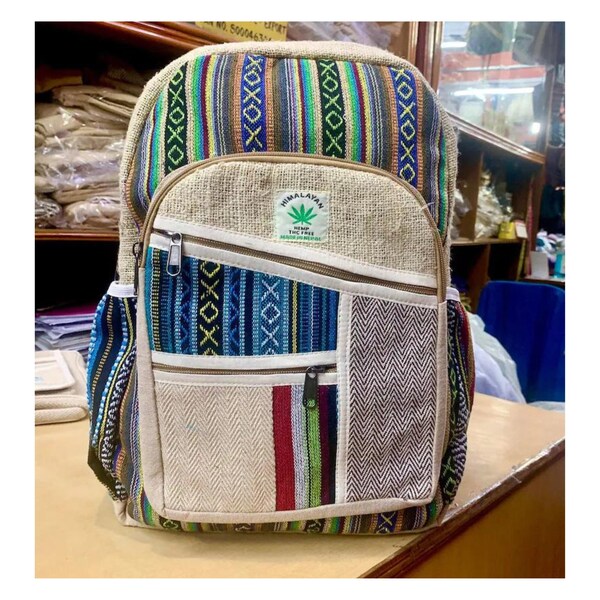 Boho Backpack Medium Valentine Day Gift for Him Her Hemp Backpack School Laptop Bag Handmade Himalaya Hemp Hippie Backpack for Men/Women