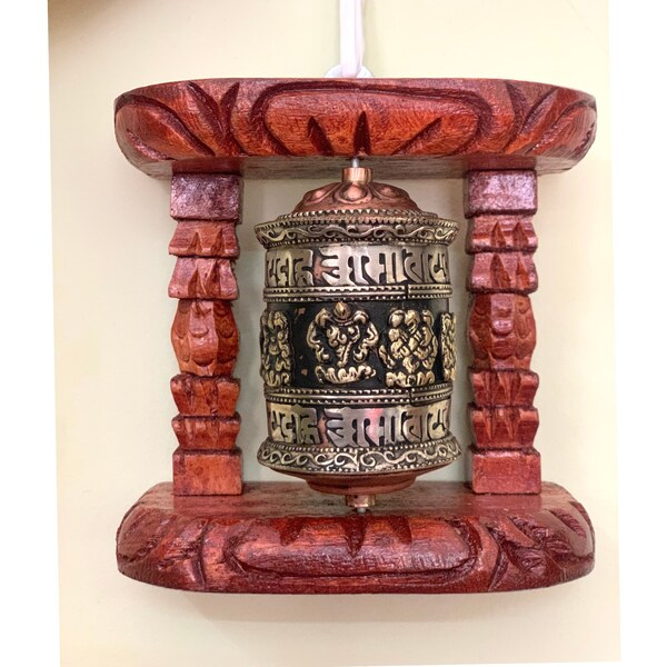 Wall Hanging Prayer Wheel, Buddhist Home Decor Spiritual Meditation Decor, Wall Mount and Tabletop Prayer Wheel with Wood Frame #PrayerWheel