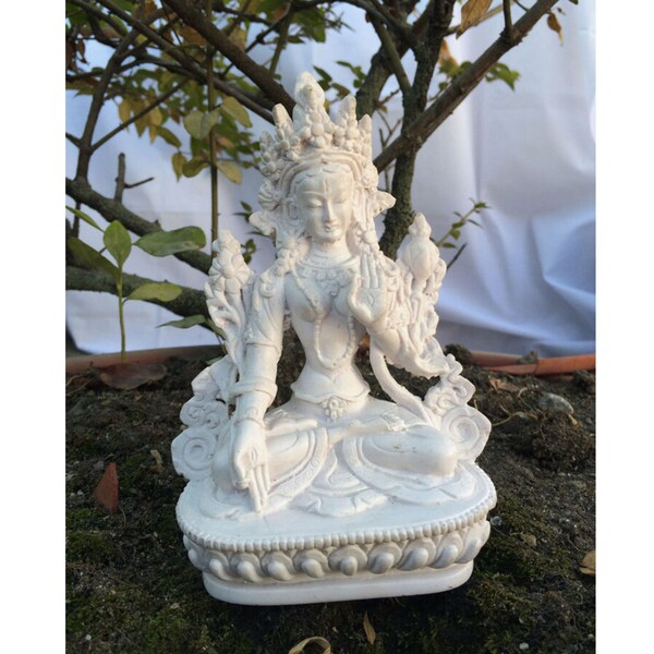 Gift for Mom 6" Goddess White Tara Statue Buddhist Tibetan Deity Statue Handmade Buddha Figurine for Home Decoration Spiritual Decor Gift