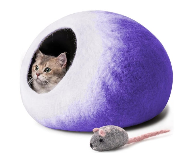 Cat Cave UK Gift for Cat Lovers Large Cat Cave Bed with Free Cat Toy Eco-Friendly Cat House Felt Cat Caves for Indoor Cats Kittens