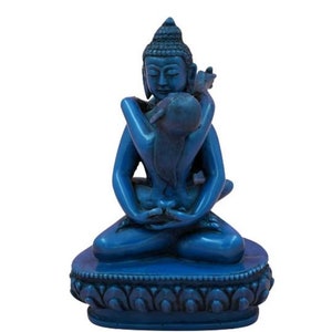 Gift for Mom Yab Yum Statue Antique Buddhashakti Statue for Decorative Collections Handcarved Red Buddha Shakti Figurines Embrace Tantra Blue