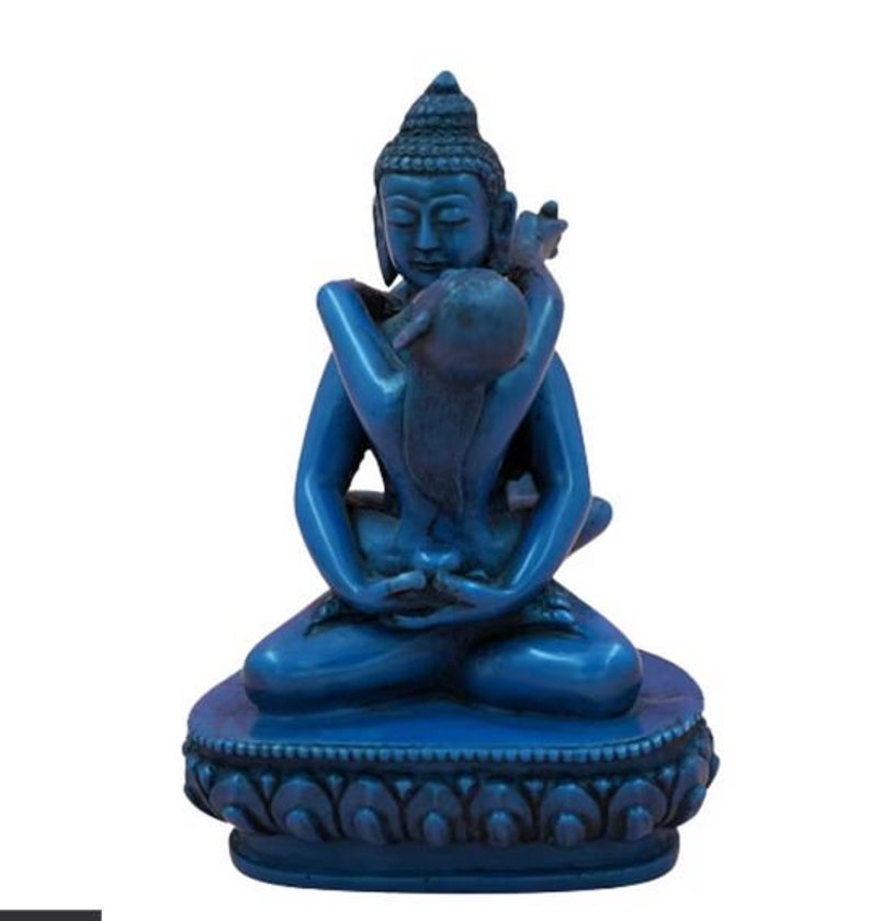 Gift for Mom Yab Yum Statue Antique Buddhashakti Statue for Decorative Collections Handcarved Red Buddha Shakti Figurines Embrace Tantra Blue