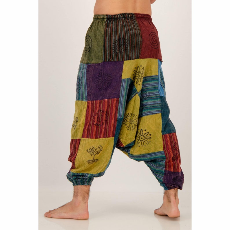 Lappendeken Aladdin broek Katoenen harembroek met zakken Yoga broek Hippie Boho Patchwork Aladdin broek Aladdin kleding kerstcadeau afbeelding 6