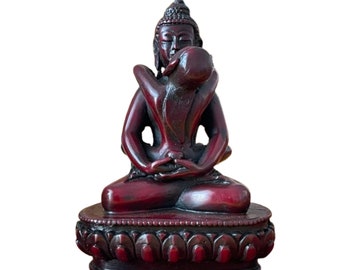 Regalo para mamá Estatua de Yab Yum Estatua antigua de Buddhashakti para colecciones decorativas Figuras de Buda Shakti rojas talladas a mano Abrazo Tantra