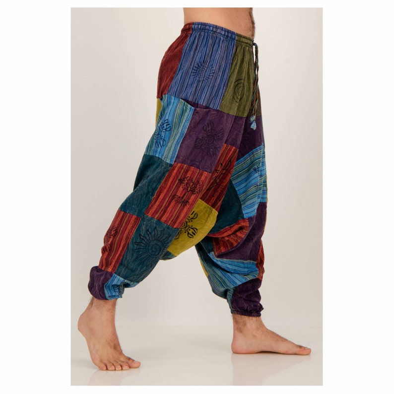 Lappendeken Aladdin broek Katoenen harembroek met zakken Yoga broek Hippie Boho Patchwork Aladdin broek Aladdin kleding kerstcadeau afbeelding 4