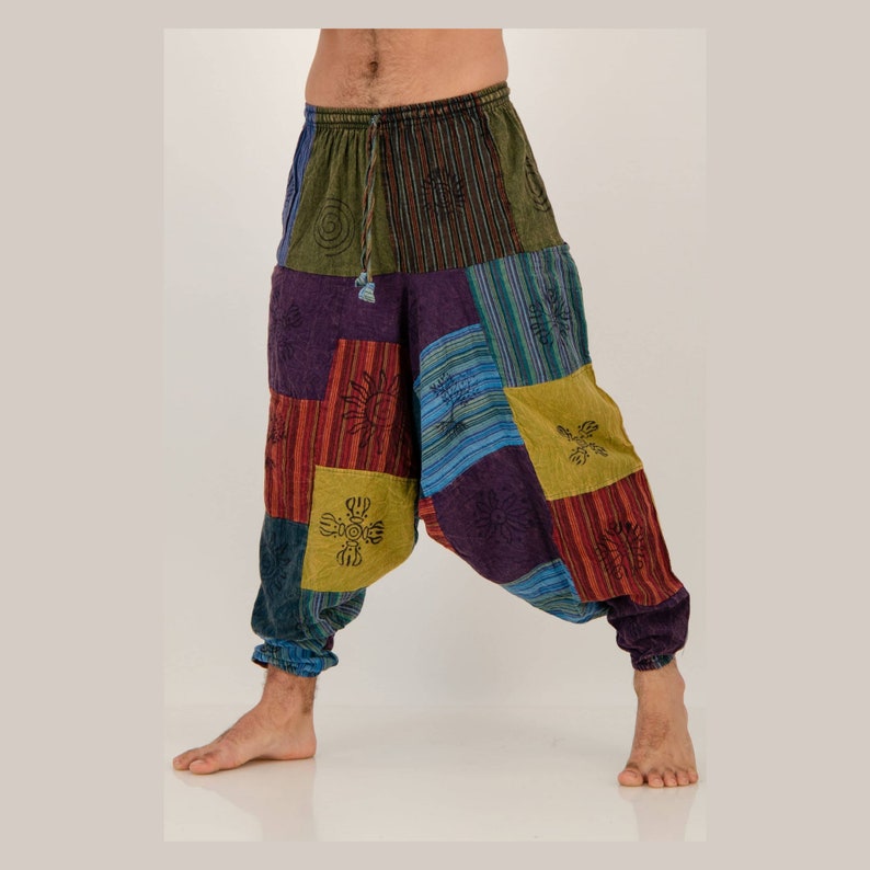 Lappendeken Aladdin broek Katoenen harembroek met zakken Yoga broek Hippie Boho Patchwork Aladdin broek Aladdin kleding kerstcadeau Design 2