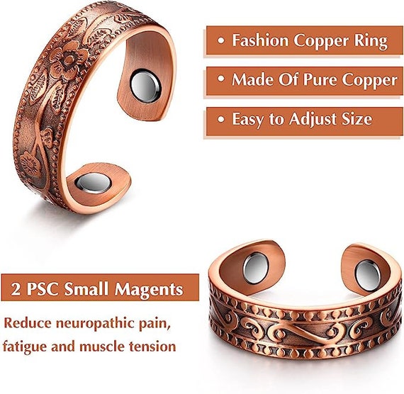 Cigmag 2PCS Copper Rings for Women - Magnetic Rings Finger Thumbs Strong  Magnets - Adjustable 100% Solid