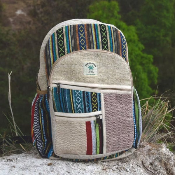 Valentines Day Gift for Him/Her Boho School Backpack Medium Himalayan Hemp Bag School College Hippie Bohemian Backpacks for Men & Women