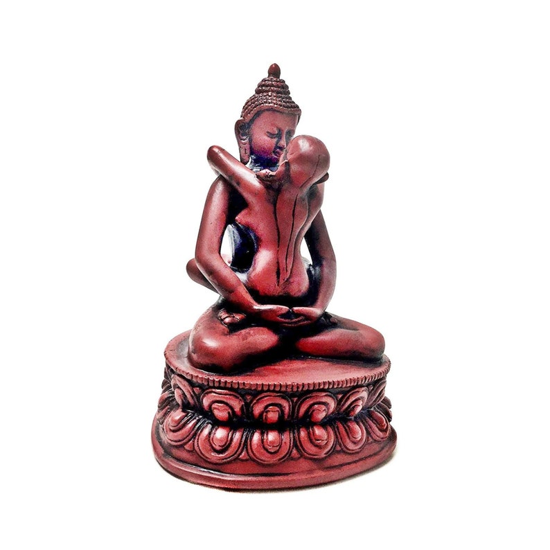 Gift for Mom Yab Yum Statue Antique Buddhashakti Statue for Decorative Collections Handcarved Red Buddha Shakti Figurines Embrace Tantra image 6