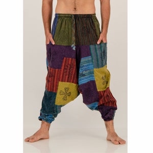 Lappendeken Aladdin broek Katoenen harembroek met zakken Yoga broek Hippie Boho Patchwork Aladdin broek Aladdin kleding kerstcadeau afbeelding 2