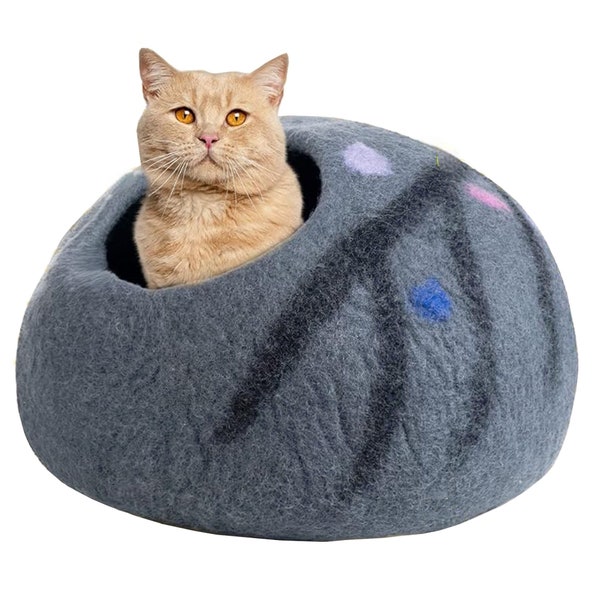 Cat Cave Bed with Free Cat Toy Handmade Wool Cat Bed Cat Lovers Gift Eco-Friendly Cat House Felt Cat Caves for Indoor Cats Kittens