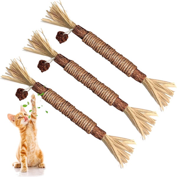 3 Pack Silvervine Cat Toy, Silvervine Sticks Cat Toys for Indoor Cats, Chew Toys for Chewers, Cat Dental Toy for Kitten Teeth Cleaning