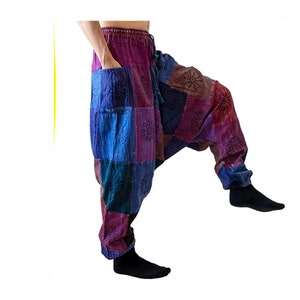 Lappendeken Aladdin broek Katoenen harembroek met zakken Yoga broek Hippie Boho Patchwork Aladdin broek Aladdin kleding kerstcadeau afbeelding 7