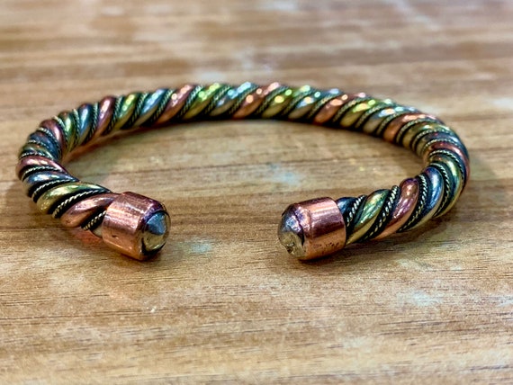 African Three Tone Twisted Metal Unisex Cuff Bracelet Made in Ghana Brass  Copper Steel Heavy Duty 3 Strand Bracelet - Etsy
