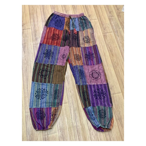 Patchworkhose Boho Sommerhose für Männer und Frauen Hippie Hose Hippie Kleidung Frauen Taille Baumwollhose Lässige Große Größe Boho Hose