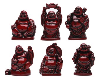 Small Laughing Buddha Figurines Handmade Beautiful Pack of 6 Red Laughing Buddha Lucky Happy Buddha Statue Home Décor altar Set