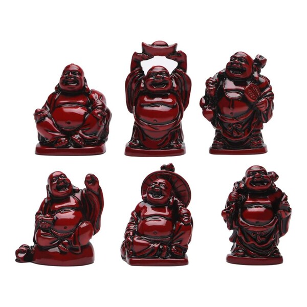 Small Laughing Buddha Figurines Handmade Beautiful Pack of 6 Red Laughing Buddha Lucky Happy Buddha Statue Home Décor altar Set