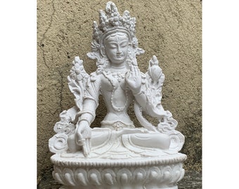 Gift for Mom 6" Goddess White Tara Statue Buddhist Tibetan Deity Statue Handmade Buddha Figurine for Home Decoration Spiritual Decor Gift