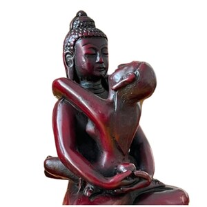 Gift for Mom Yab Yum Statue Antique Buddhashakti Statue for Decorative Collections Handcarved Red Buddha Shakti Figurines Embrace Tantra image 4