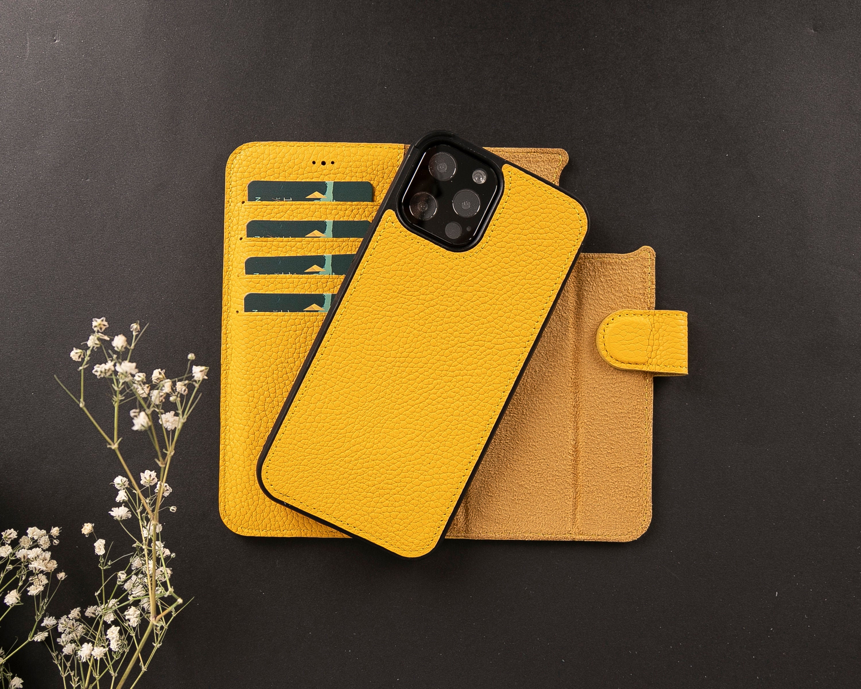 Yellow iPhone 12 Wallet Case Luxury Leather iPhone 12 Pro Etsy