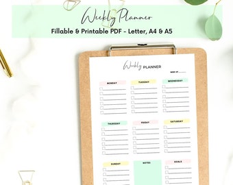 Undated Weekly Planner Printable, Productivity Planner, 2021 Planner Weekly, Editable To-Do List