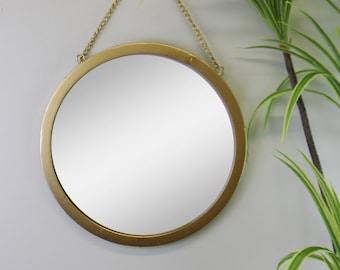 Gold Metal Circular Mirror With Hanging Chain - Stylish Design - Size 30cm