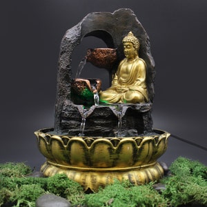 Fontana d'acqua del Buddha - Elemento dell'acqua interna - 30cm - Buddha meditante dorato - Feng Shui