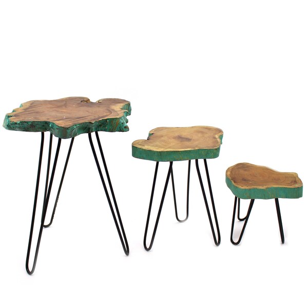 Wood Plant Stands - Greenwash - Set of 3 Gamal - Plant Stand for Home