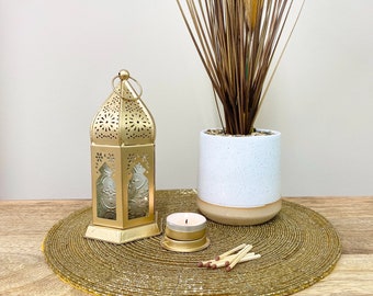Gold Metal Lantern - Kasbah Tealight or Candle Holder - 17.5cm - Intricate Design